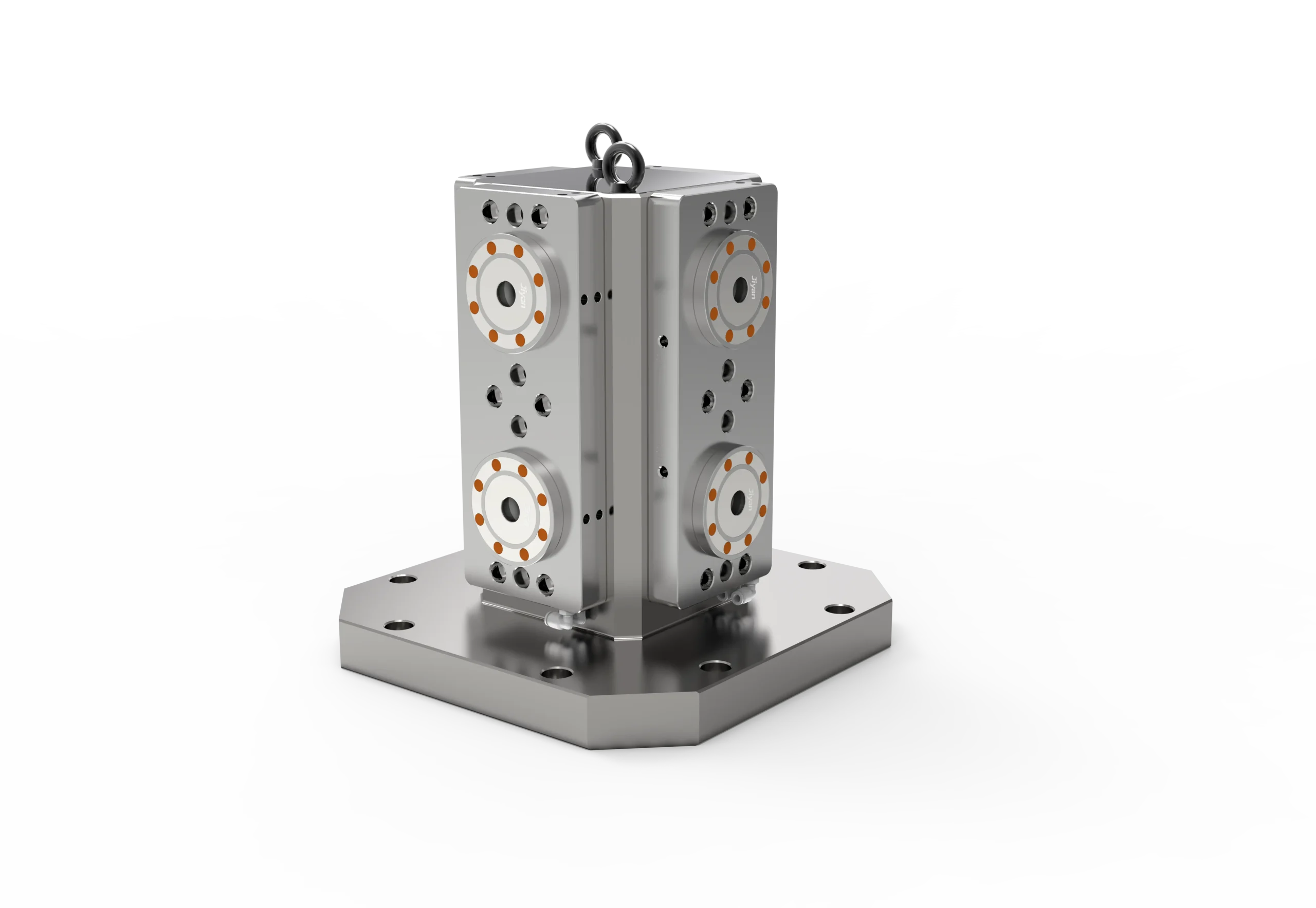 JIYAN H138 four-station zero-point cube — the tombstone that carries vises and pallets on all four faces