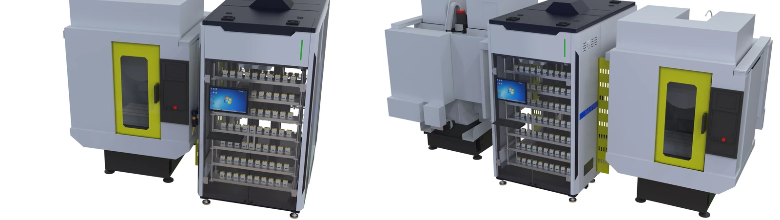 CNC automation warehouse serving one and two CNC machines